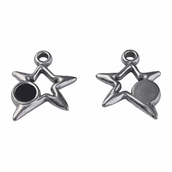 Stainless Steel Color 304 Stainless Steel Charms, with Dyed Black Shell, Star, Stainless Steel Color, 15x13x2mm, Hole: 1.6mm