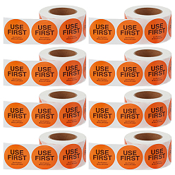 Темно-Оранжевый 8 рулоны бумажных самоклеящихся этикеток, плоский круглый с первым использованием слова, темно-оранжевый, 77x40 мм, 500шт / рулон