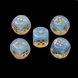 Opalite Opalite Dices, Engraved Gold Dot 6 Sided Crystal Stone Dice for Tabletop RPG Board Game, 14~16.5x14~16.5x14~16.5mm