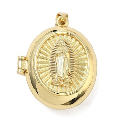 Настоящее золото 16K Подвески латуни медальон, овал с подвесками Девы Марии, реальный 16 k позолоченный, 27x22.5x11 мм, отверстие : 4x3.5 мм