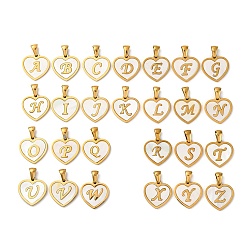 Золотой Сердце из натуральной ракушки с подвесками в виде заглавных букв, с 304 фурнитурой из нержавеющей стали, золотые, 16.5x16.5x1.5 мм, отверстие : 3.4x5.5 мм