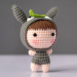 Cat Shape Набор для вязания крючком с кулоном из мультфильма «сделай сам» (без инструкции), в том числе пластиковые кукольные глаза, хлопковая нить, игла для вязания крючком, вязаная игла, фиксирующий маркер стежка, Узор кошки, 12x6 см