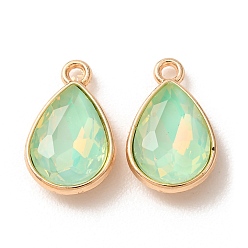 Light Sea Green Alloy Glass Pendants, Teardrop Charms, Golden, Faceted, Light Sea Green, 19.5x12.5x5.5mm, Hole: 2mm