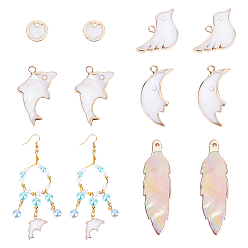 Mixed Color Natural Freshwater Shell Pendants, with Iron Loops, Brass Edge Golden Plated, Mixed Shapes, Mixed Color, 10pcs/box