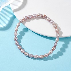 чертополох Браслеты из натуральных пресноводных бусин искусственного жемчуга для женщин, рис, чертополох, бусины : 7x5 мм, внутренний диаметр: 2.20 дюйм (5.6 см)