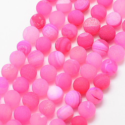 Ярко-Розовый Натуральные друзы геодей агат из бисера, матовые, круглые, окрашенная и подогревом, класс А, ярко-розовый, 8 мм, отверстие : 1 мм, около 47 шт / нитка, 15 дюйм
