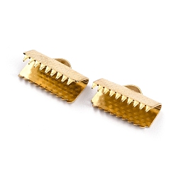 Real 18K Gold Plated 304 Stainless Steel Ribbon Ends, Real 18K Gold Plated, 9x15x6mm, Hole: 3x1.5mm