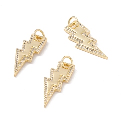 Настоящее золото 18K Латунные микропаве прозрачные подвески с фианитом, с целью перехода в кольце, без кадмия и без свинца, молния, реальный 18 k позолоченный, 24.5x10x2 мм, отверстие : 3.5 мм