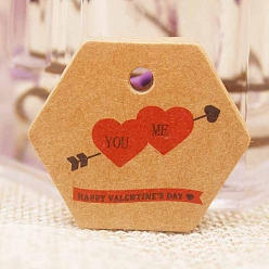 Sandy Brown 100Pcs Valentine's Day Hexagon Gift Tags, Heart Print Tags, Sandy Brown, 3x3.5cm