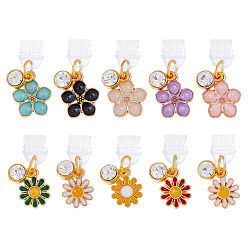 (52) Непрозрачная лаванда 10шт пластиковые мобильные пылезащитные заглушки, цветок, с подвесками из эмали и сплава , разноцветные, 26~30 мм, 10 шт / комплект