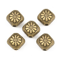 Rhombus Сплавочные овальные бусины тибетского стиля , античная бронза, ромб, 11x12x7.5 мм, отверстие : 2.2 мм