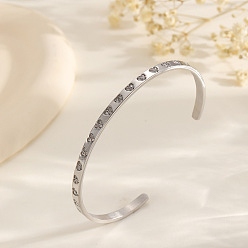 Stainless Steel Color 304 Stainless Steel Pave Heart Clear Cubic Zirconia Open Cuff Bangles for Women, Stainless Steel Color, Inner Diameter: 2.59 inch(6.58cm)