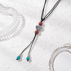 Сердце Ретро стекло и фарфор и сплав регулируемый нейлоновый шнур y ожерелья для женщин, античное серебро, красочный, сердце, 19.69~38.9 дюйм (50~98.8 см)