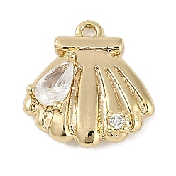 Настоящее золото 18K Латунные микро проложить кубического циркония прелести, без кадмия, без никеля и без свинца, формы раковины, реальный 18 k позолоченный, 12.5x11.5x4 мм, отверстие : 1 мм