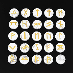 Говлит Латунь старший футарк алфавит выгравированный символ плоский круглый натуральный рунический камень говлит, для балансировки чакр, кристаллотерапия, медитация, гадание, 16.5~17.5x6~7 мм, 25 шт / комплект