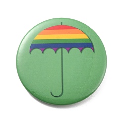 Vert Broche en fer parapluie arc-en-ciel, broche de fierté plate et ronde, verte, 44x8mm, pin: 0.7 mm