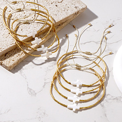 Золотистый 8 Набор браслетов из плетеного бисера и стеклянных бусин, украшение в виде креста из натуральной ракушки для женщин, золотые, регулируемый