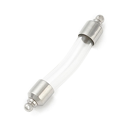 Платина Подвеска из прозрачного стекла, Открывающаяся бутылка желаний с изогнутой трубкой с фурнитурой из латуни и сплава для изготовления ювелирных изделий, платина, 48x8x7 мм, отверстие : 1.8 мм