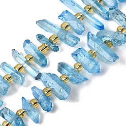 Озёрно--синий Природных кристаллов кварца бисер нитей, граненые, окрашенные, палочка для наггетсов, с бисером, Плут синий, 11~25x3~9x4~10 мм, отверстие : 1~1.2 мм, около 19~26 шт / нитка, 7.09~7.48'' (18~19 см)