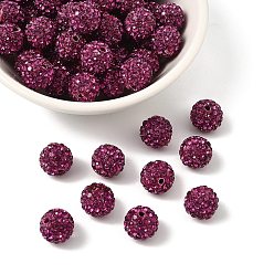 Фуксиновый Pave disco бусины, Бусины со стразами, полимерная глина , класс А, круглые, красно-фиолетовые, С. 14 (2~2.1 мм), 10 мм, отверстие : 1.0~1.2 мм