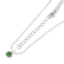 Platinum & Silver Brass Pendant Necklaces, with Rhinestone Charms, Flat Round, Platinum & Silver, 16.73 inch(425mm)