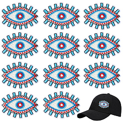 Deep Sky Blue 20Pcs Eye Computerized Embroidery Polyester Iron on/Sew on Patches, Costume Accessories, Appliques, Deep Sky Blue, 40x53x2mm