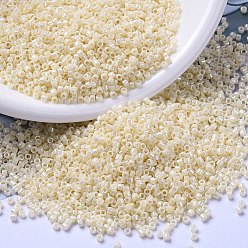 (DBS0157) Opaque Cream AB MIYUKI Delica Beads Small, Cylinder, Japanese Seed Beads, 15/0, (DBS0157) Opaque Cream AB, 1.1x1.3mm, Hole: 0.7mm, about 35000pcs/bag, 100g/bag