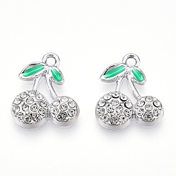 Кристалл Стойки подвески обшивки сплава, со стразами, вишня, кристалл, 16.5x14x3.5 мм, отверстие : 1.8 мм