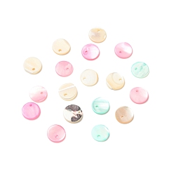 Mixed Color Dyed Natural Shell Charms, Flat Round, Mixed Color, 10x1.5mm, Hole: 1mm