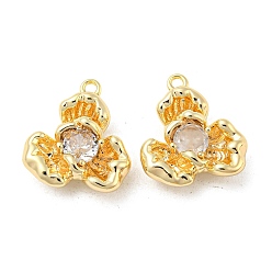 Echt 18 k vergoldet Messinganhänger mit klarem Glas, Blume Reize, echt 18 k vergoldet, 15.5x13.5x4.5 mm, Bohrung: 1.2 mm
