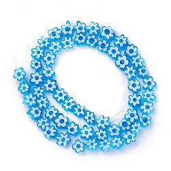 Blue Handmade Millefiori Glass Bead Strands, Flower, Blue, 6.4~9x3.2mm, Hole: 1mm, about 56pcs/Strand, 15.75''(40cm)