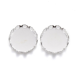 Серебро 304 Настройки нержавеющей стали кабошон, кружева края ободок чашки, плоско-круглые, серебряные, лоток : 10 мм, 11x3 мм