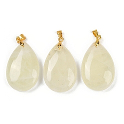 Лимонный Кварц Естественно лимона кварцевые кулоны, подвески-капли с латунной фурнитурой, золотые, 34x20x8 мм, отверстие : 4x5 мм