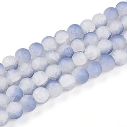Средний Синий Шифер Стеклянные бусины кракле, круглые, два тона, матовые, средний грифельно-синий, 9.5~10x8.5~9.5 мм, отверстие : 1.4 мм, около 88~90 шт / нитка, 30.71~31.50 дюйм (78~80 см)