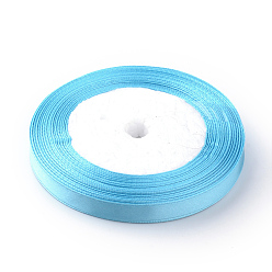 Deep Sky Blue High Dense Single Face Satin Ribbon, Polyester Ribbons, Deep Sky Blue, 1/4 inch(6~7mm), about 25yards/roll, 10rolls/group, about 250yards/group(228.6m/group)