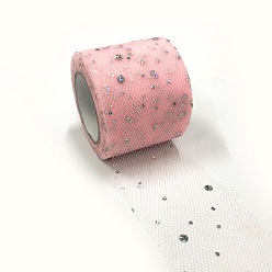 Pearl Pink Glitter Sequin Deco Mesh Ribbons, Tulle Fabric, Tulle Roll Spool Fabric For Skirt Making, Pearl Pink, 2 inch(5cm), about 25yards/roll(22.86m/roll)