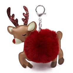 (123L) Белый крем непрозрачный блеск Брелок пом пом мяч, подвесное украшение для рюкзака из искусственной кожи, олень, огнеупорный кирпич, 11.5x15 см