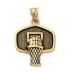 Античное Золото 304 подвески из нержавеющей стали, ионное покрытие (ip), Баскетбол прелести, античное золото , 35x28x5 мм, отверстие : 8.5x5 мм