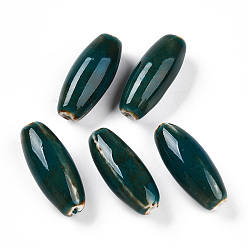 Темно-серый Фарфоровые бусины ручной работы, фантазии античного стекла фарфора, овальные, темно-серый, 30~32x12~13.5 мм, отверстие : 2~3.5 мм