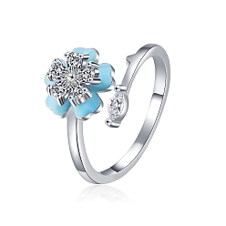 Платина Кольца-манжеты из цветочной латуни с микропаве из кубического циркония для женщин, с эмалью, Кольцо-спиннер для успокоения беспокойства, медитации, платина, размер США 8 (18.1 мм)