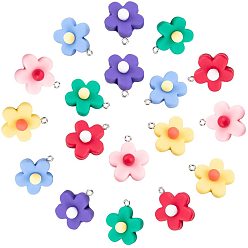 Mixed Color Resin Pendants, with Platinum Plated Iron Findings, Flower, Mixed Color, 23~24x20~22x9~10mm, Hole: 2mm, 120pcs/set