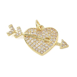 Real 18K Gold Plated Brass Micro Pave Clear Cubic Zirconia Pendants, Heart Charms, Real 18K Gold Plated, 14x28x2.5mm