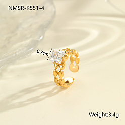 Oval 304 Открытые кольца-манжеты из нержавеющей стали с инкрустацией прозрачными кубическими циркониями, золотые, овальные, внутренний диаметр: регулируемый