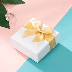 (932FM) Темно-синий аква-матовый с подкладкой Белые бумажные коробки для хранения наборов ювелирных изделий, с бантом, квадратный, темно-золотистые, 7.5x7.5x3.5 см