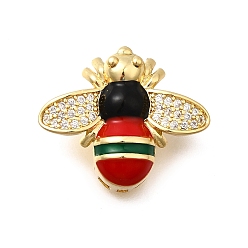 Настоящее золото 18K Латунь эмаль бисера, Пчелы, реальный 18 k позолоченный, 18x21.5x8.5 мм, Отверстие : 12.5x2.5 мм & 2.5x2.5 мм