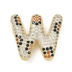 Letter W Латунные микро проложить кубического циркония подвески, долговечный, стойки покрытие, письмо амулеты, реальный 18 k позолоченный, Буква W, 22x24.5x6.5 мм, отверстие : 5.2x3 мм