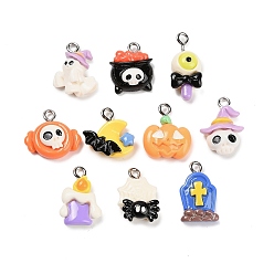 (52) Непрозрачная лаванда Подвески из непрозрачной смолы на Хэллоуин, разнообразные, с железной платиной петлей, разноцветные, 15~18.5x9~16.5x4~6.5 мм, отверстие : 2 мм