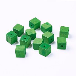 Зеленый Природных шарики древесины, окрашенные, кубические, зелёные, 14~15x14~15x14~15 мм, отверстие : 3 мм