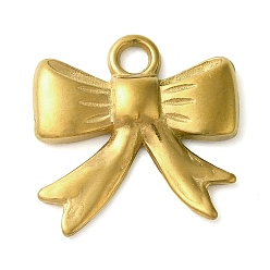 Настоящее золото 18K 304 подвески из нержавеющей стали, очарование бантом, реальный 18 k позолоченный, 17.5x18x3 мм, отверстие : 2 мм