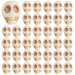 (404) Непрозрачное AB Кислое яблоко 80шт. синтетические магнезитовые шарики, окрашенные, для Хэллоуина, череп, цветочный белый, 12x10 мм, отверстие : 1 мм